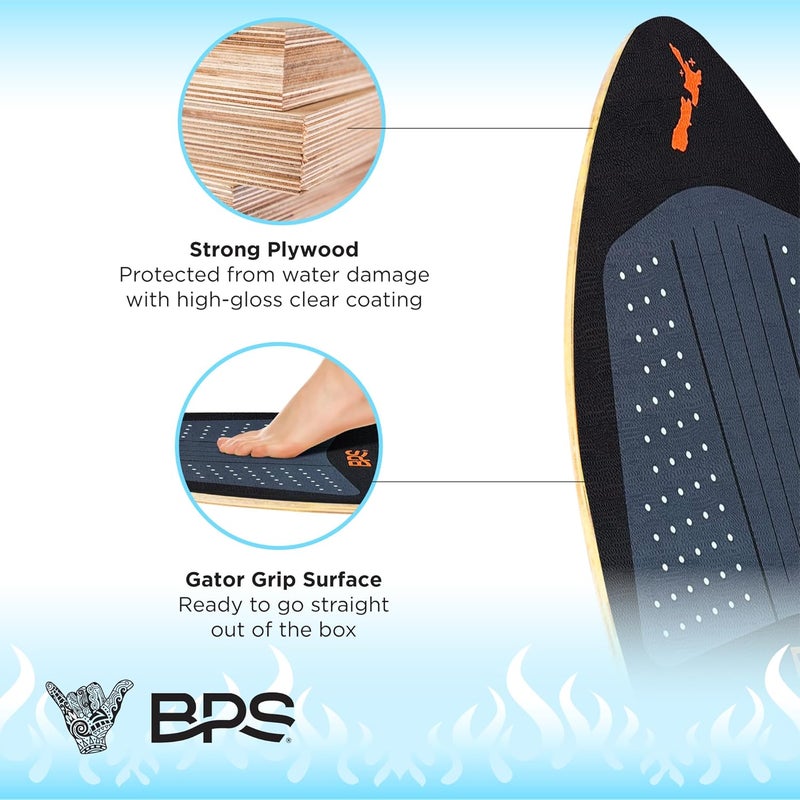 BPS New Zealand ‘Flame’ - High Performance Wooden Skimboard with Custom Traction Pads – with Optional Padded Carry Bag Made from Recycled Plastics – for Kids or Adults, Choose from 4 Colors - Image 4